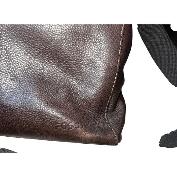 Vintage FOSSIL Mercer Dark Brown Leather Double Zip Work Messenger Bag tote - Picture 3 of 10